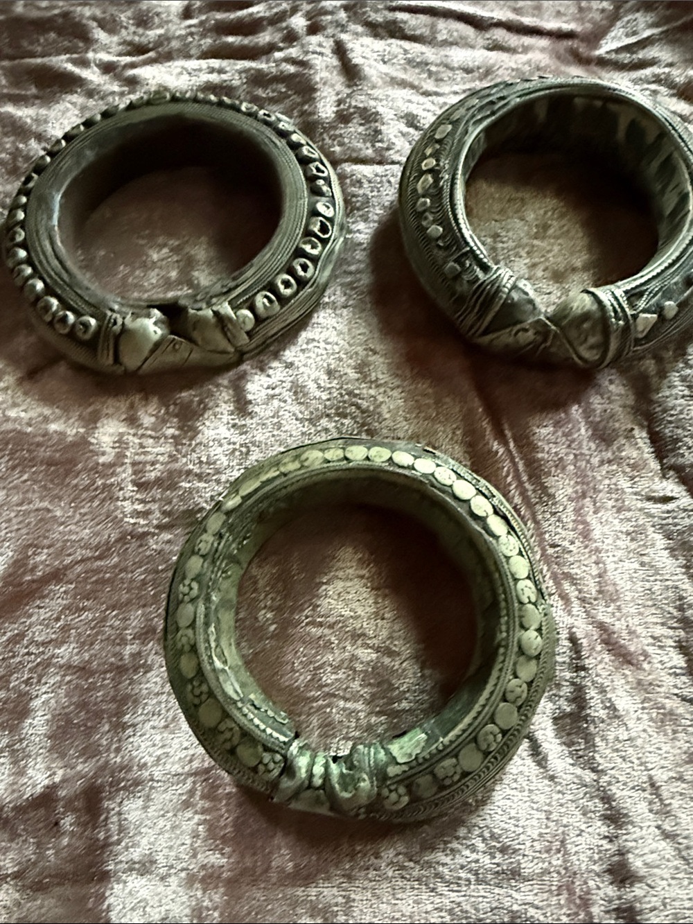 Set of three vintage Bedouin silver metal bracelets